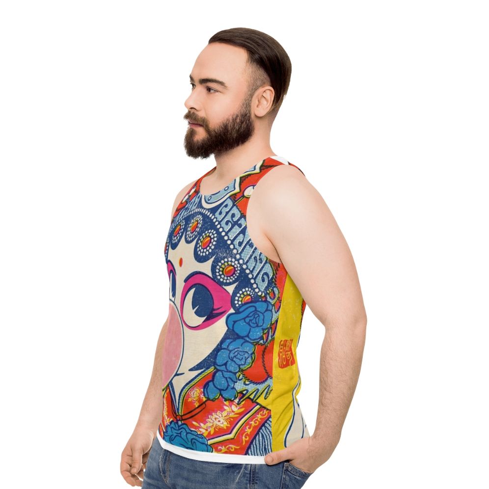 Unisex tank top featuring a pop art design inspired by Chinese culture and Beijing opera - men side