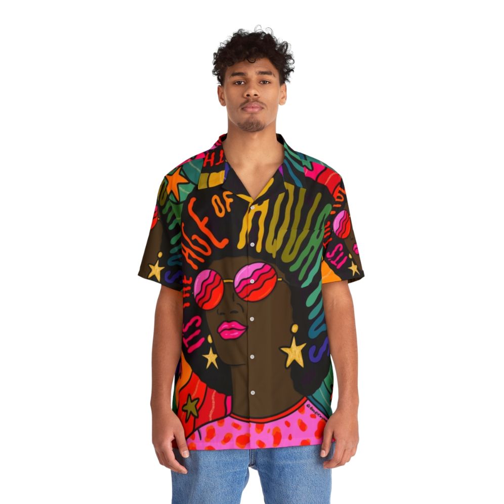 Aquarius Hawaiian Shirt with Vibrant Psychedelic Design - Lifestyle