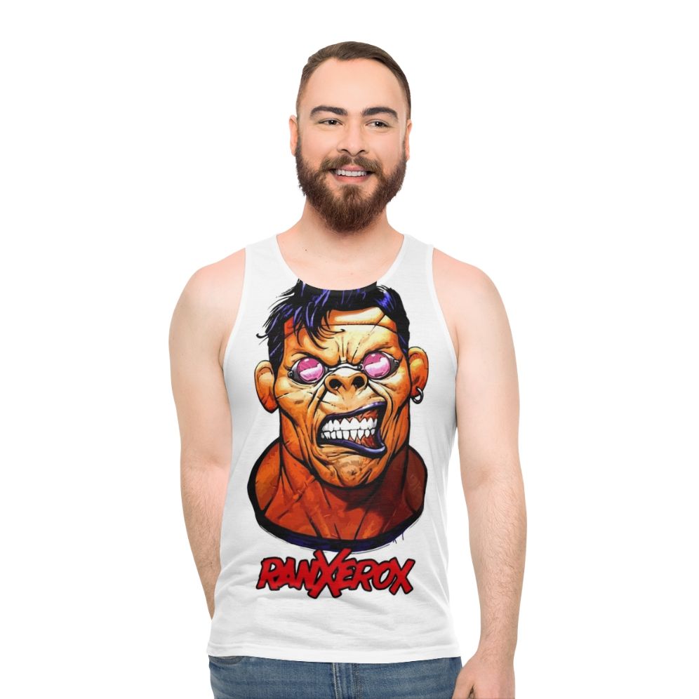 Ranxerox comic book character head design on unisex tank top - men