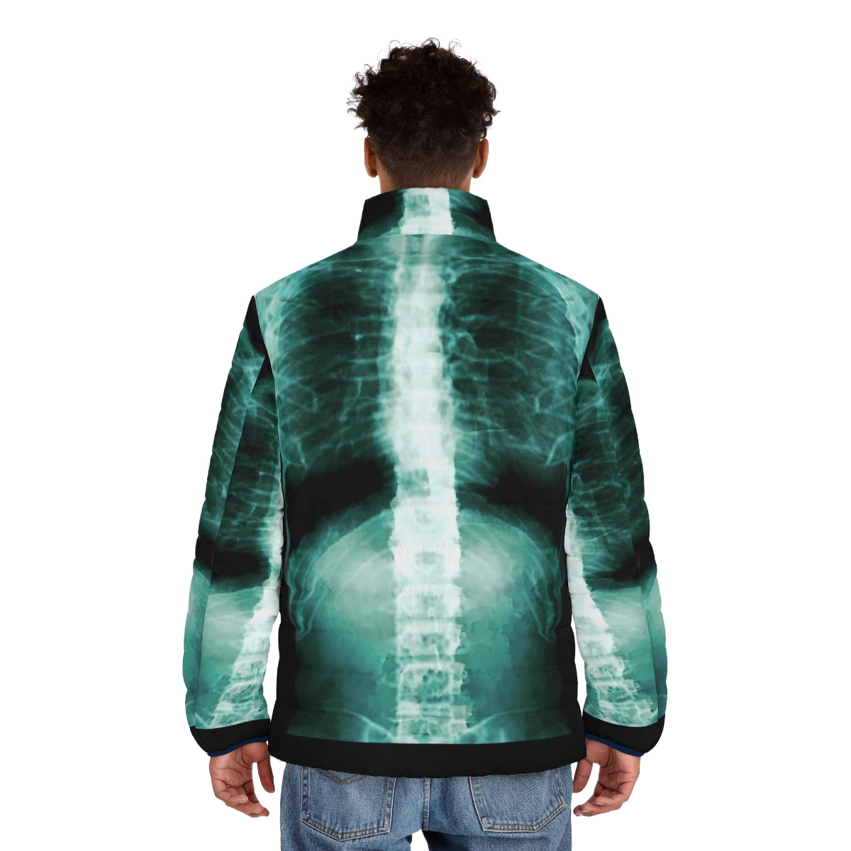 Xray puffer jacket with detailed skeleton bones and rays design - men back