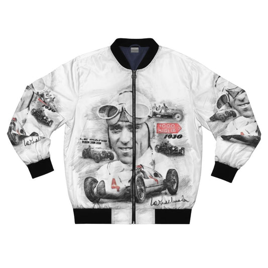 Tazio Nuvolari vintage racing bomber jacket with motorsports graphics and design