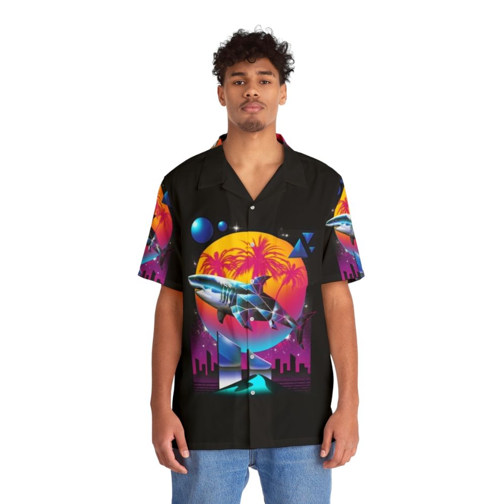 Neon Shark Hawaiian Shirt - People Front