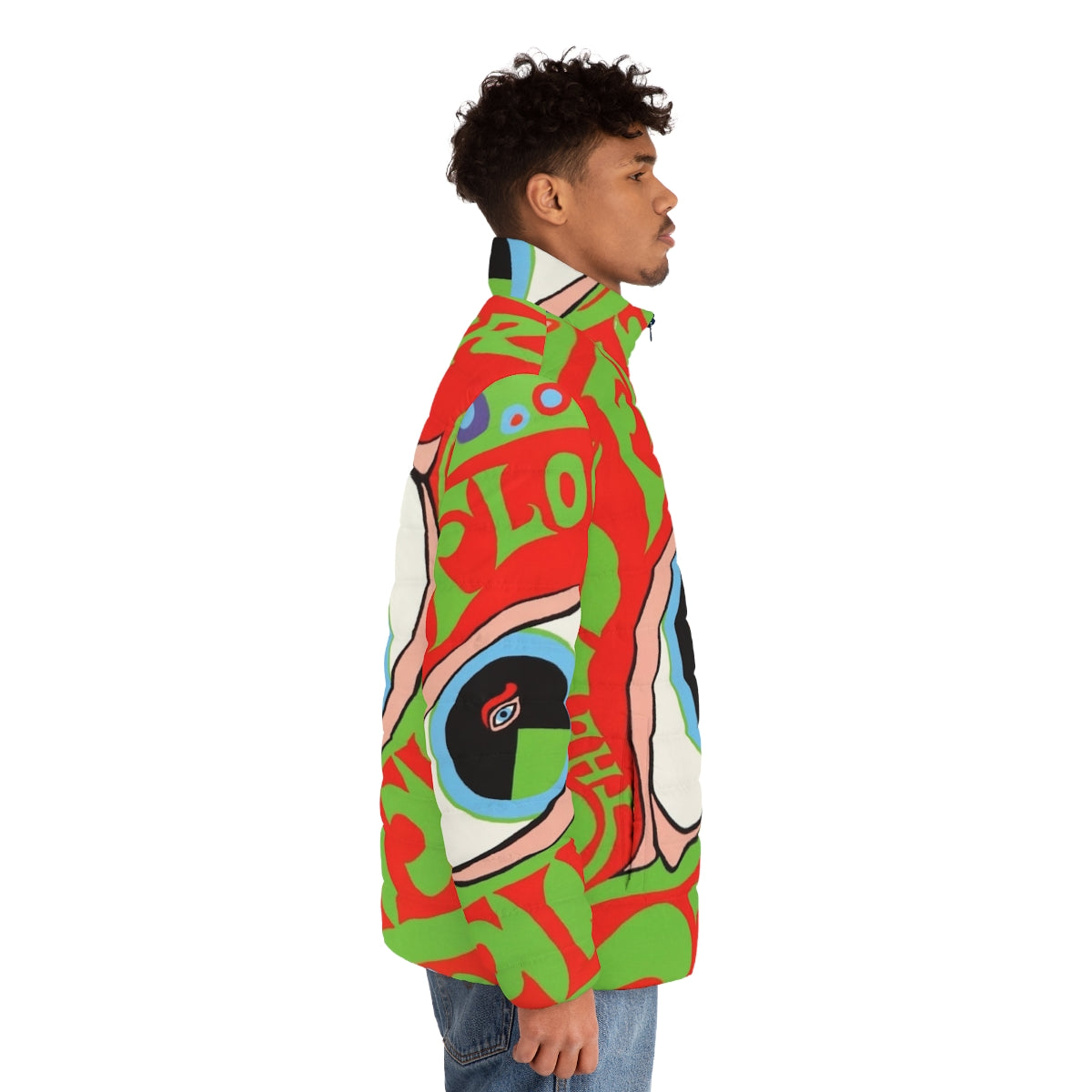 Puffer jacket featuring the iconic 13th Floor Elevators psychedelic rock album art - men side right