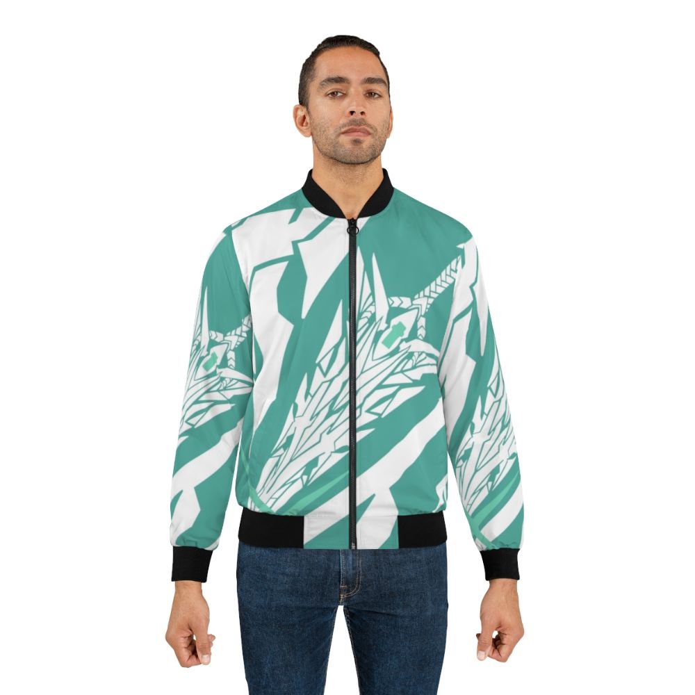 The Xenoblade Chronicles 2 Aegis Bomber Jacket features the iconic Core Crystal design from the game. - Lifestyle