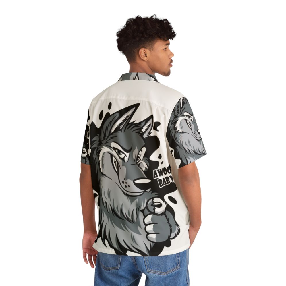 Adorable baby wearing wolf howl Hawaiian shirt - People Back