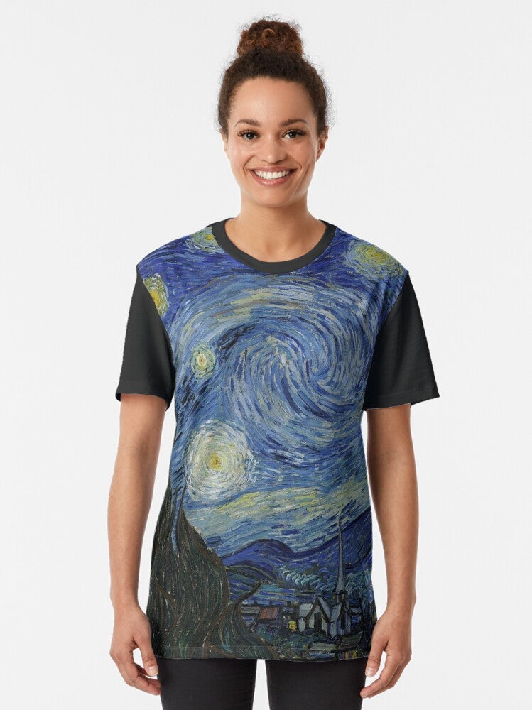 Starry Night graphic t-shirt featuring the iconic painting by Vincent van Gogh - Women