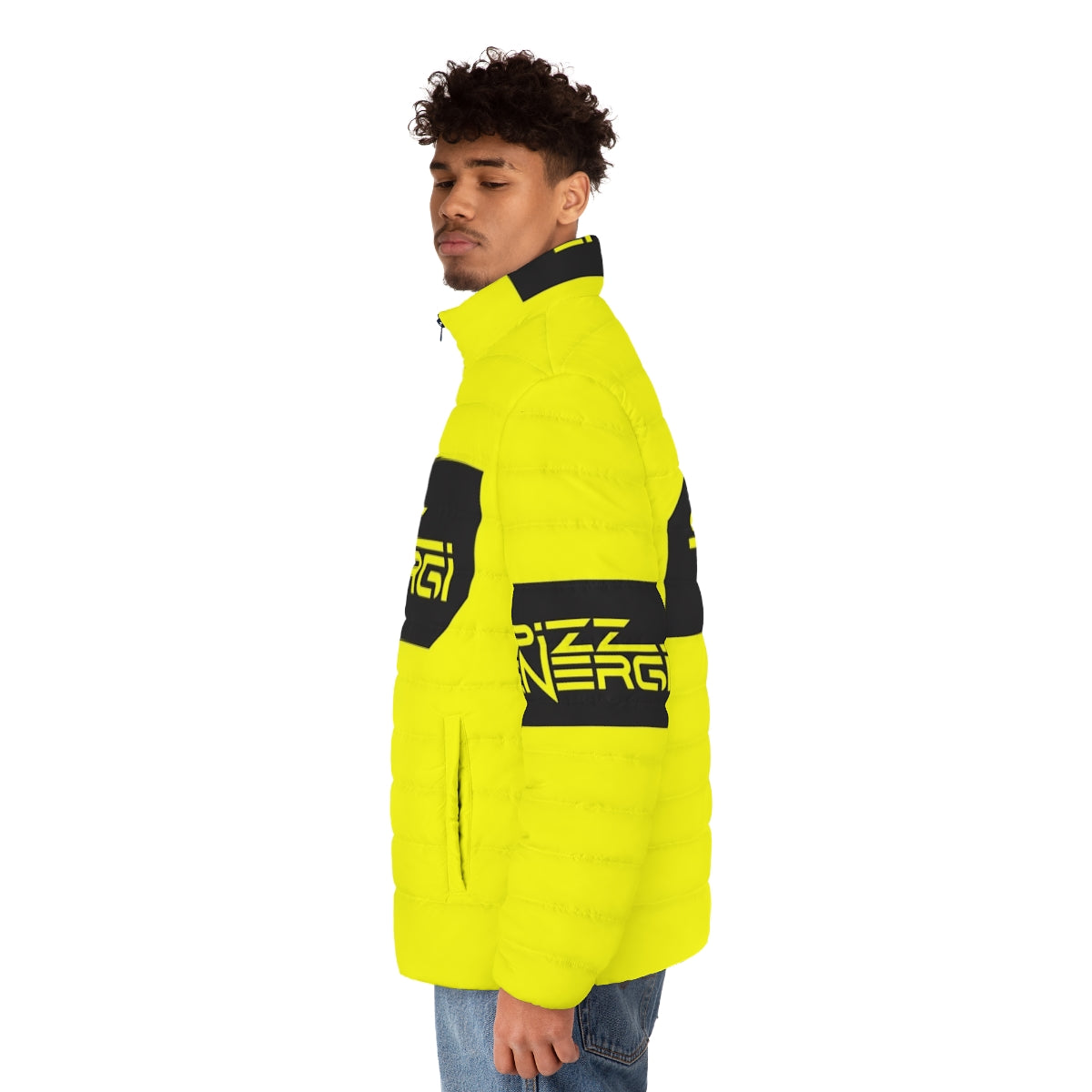 Spizzenergi Retro 80s Puffer Jacket featuring vintage punk and new wave design - men side left