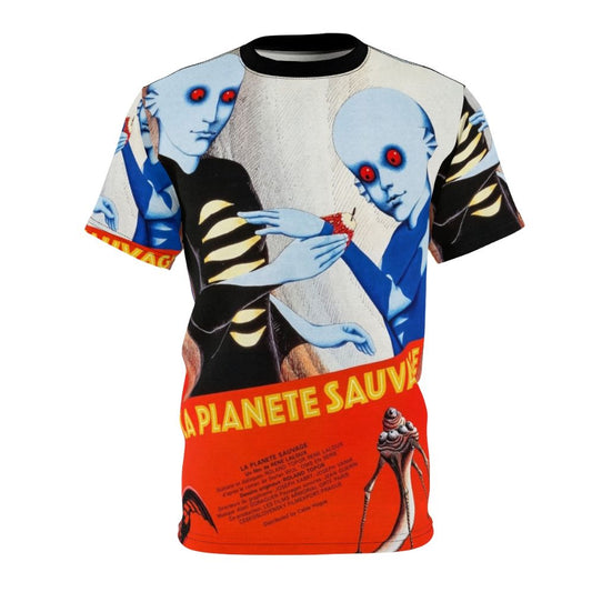 Vintage-style t-shirt featuring the iconic imagery from the 1973 sci-fi film "Fantastic Planet" (La Planète Sauvage)