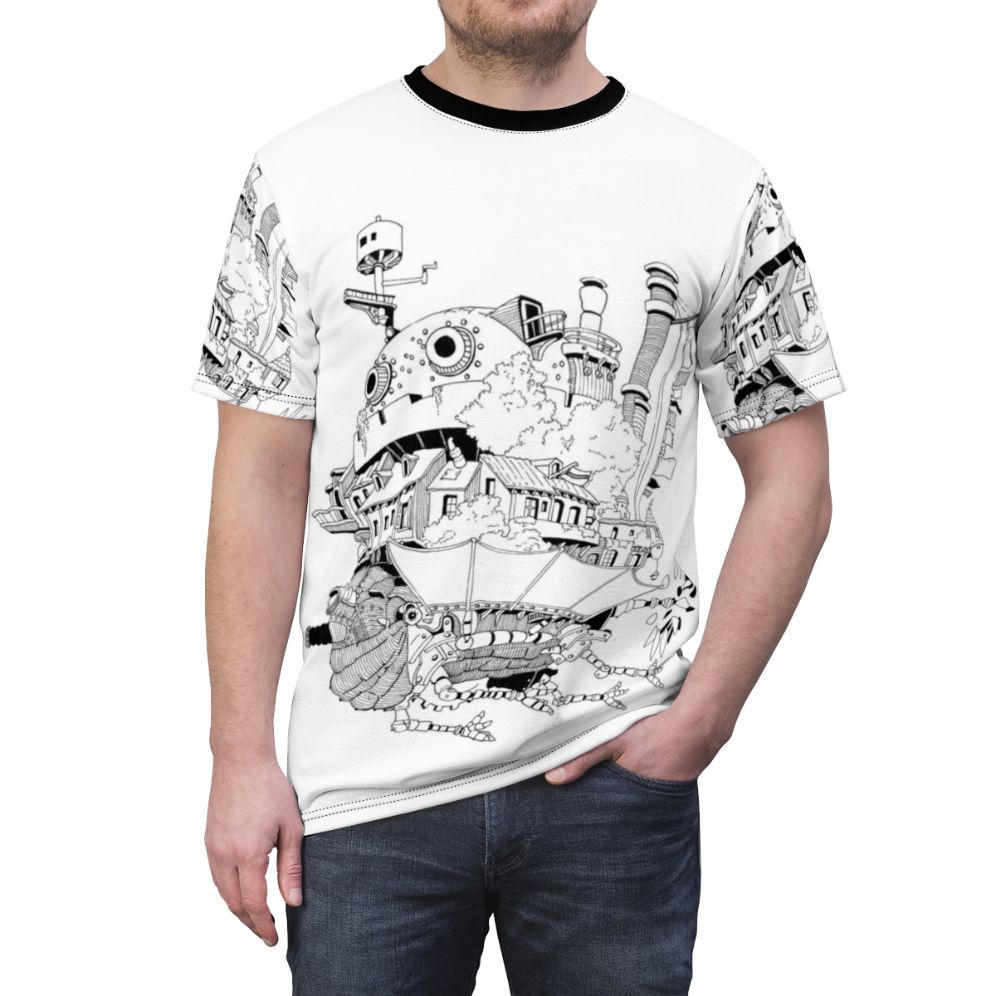 Anime-inspired t-shirt featuring Howl's Moving Castle artwork by Atsushi Okui - men front