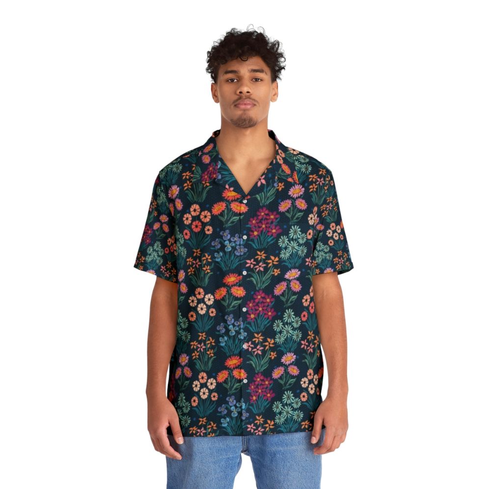 vibrant tropical pattern hawaiian floral shirt for men - People Front