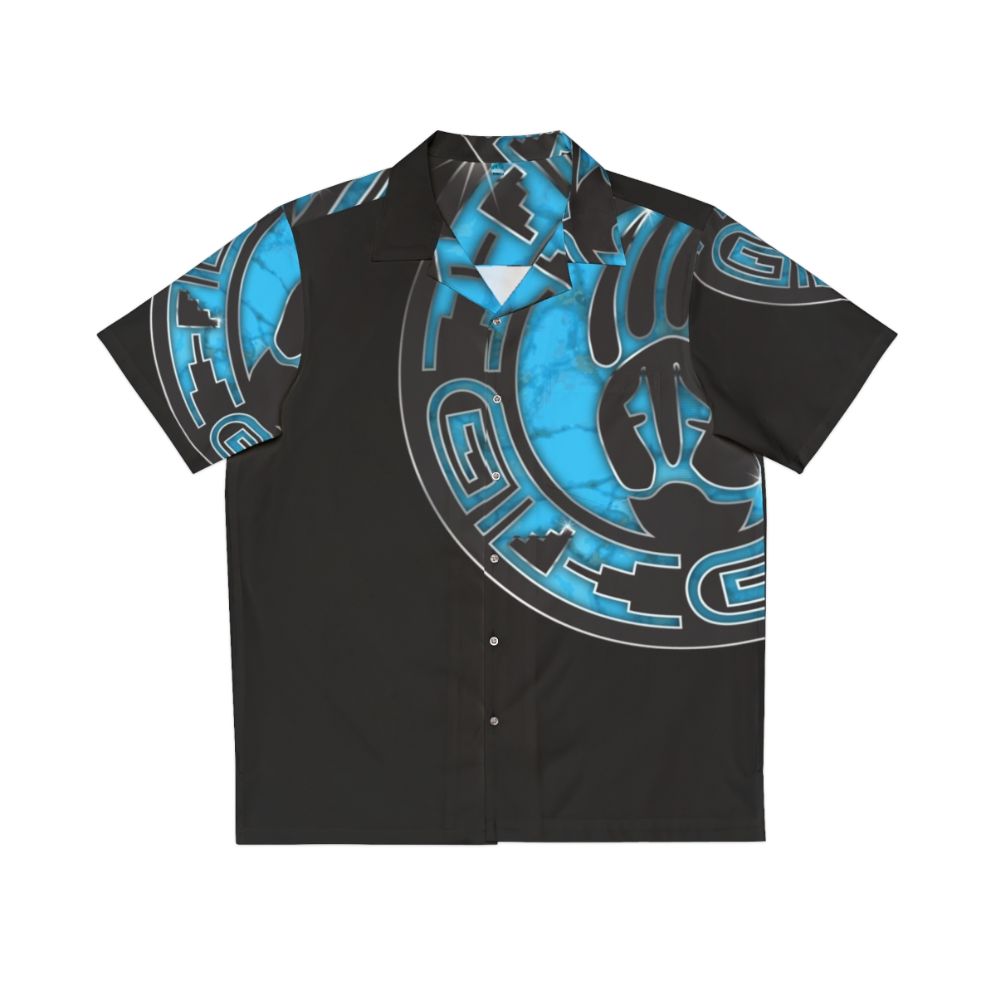 Hopi Bear Paw Hawaiian Shirt with Turquoise Accents