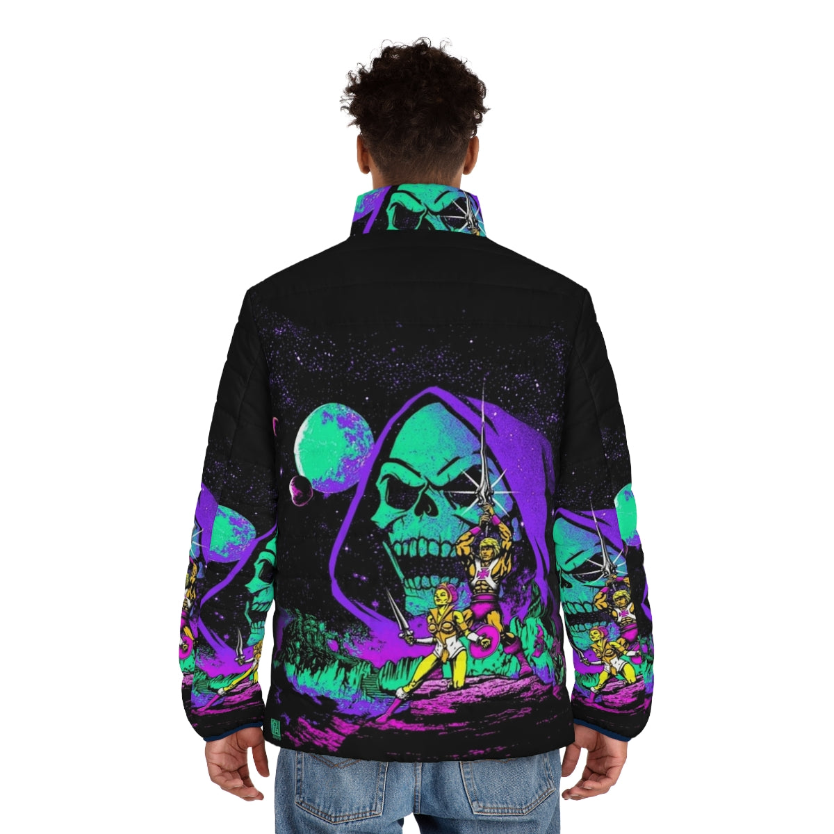 Masters of the Universe He-Man Puffer Jacket with Retro Space Adventure Design - men back