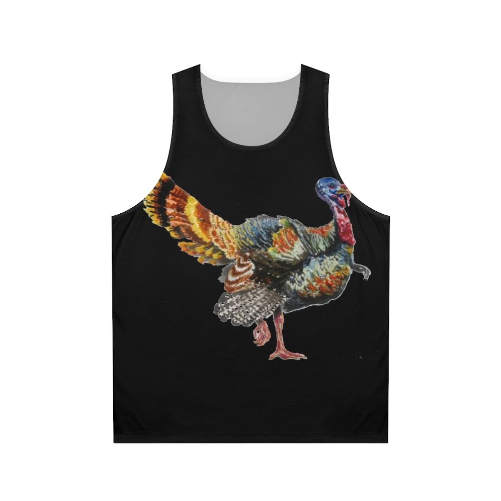 Watercolor turkey feather unisex tank top