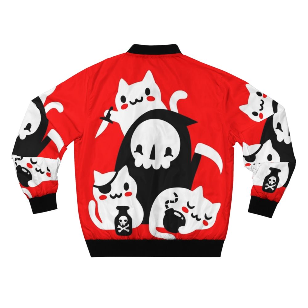 Death's Little Helpers Grim Reaper Bomber Jacket with cats, skulls, and a gothic design. - Back