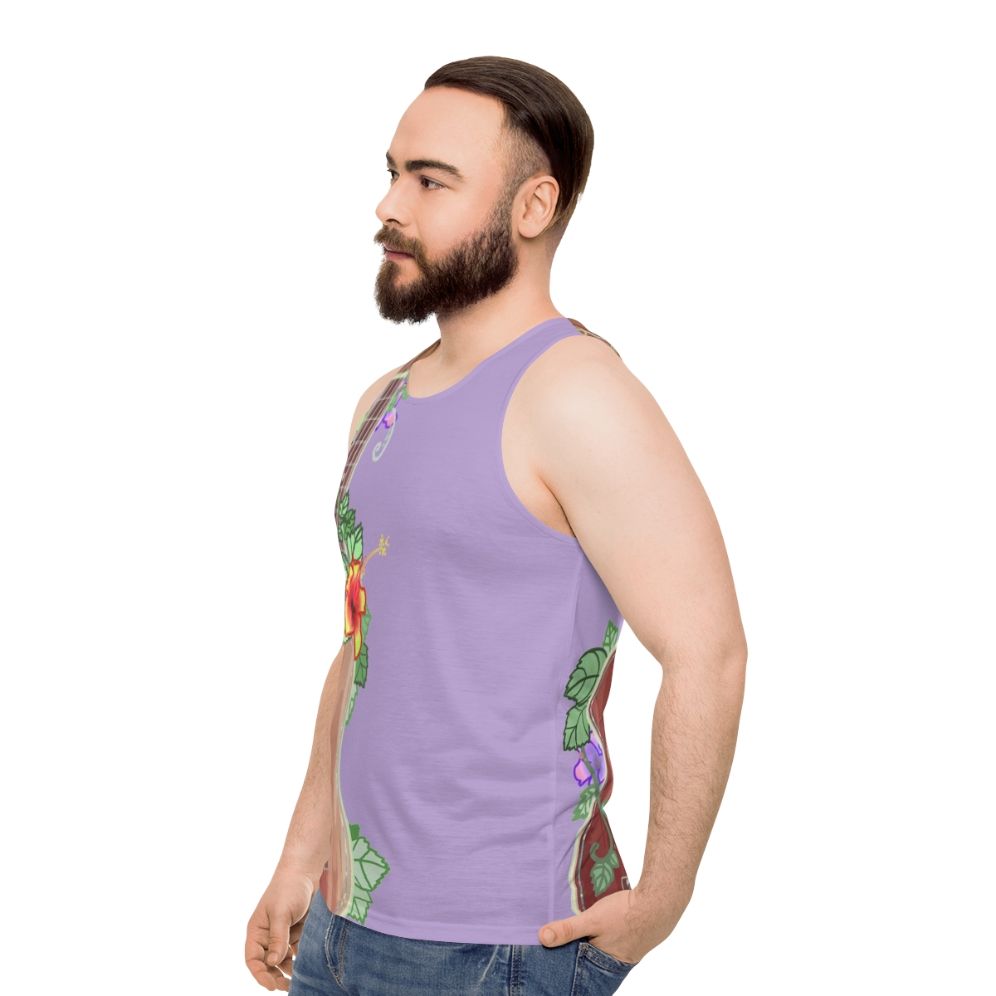 Koa ukulele inspired unisex tank top with floral design - men side