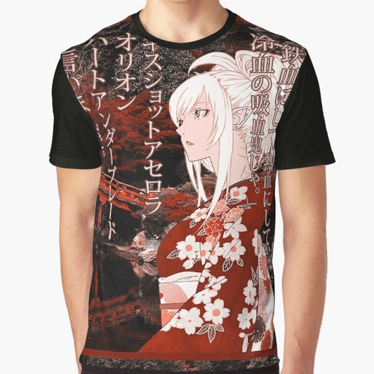 "Kiss-Shot" Yukata Graphic T-Shirt featuring an anime-inspired design with Japanese elements