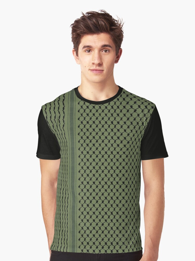 Palestinian Hatta Kufiya folk pattern graphic t-shirt with traditional keffiyeh design - Men