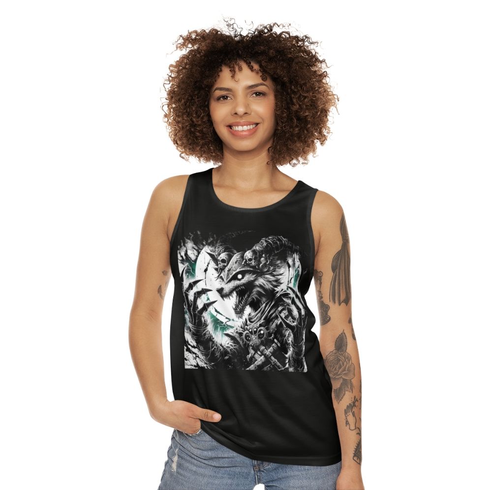 Furry art unisex tank top with animal print design - women