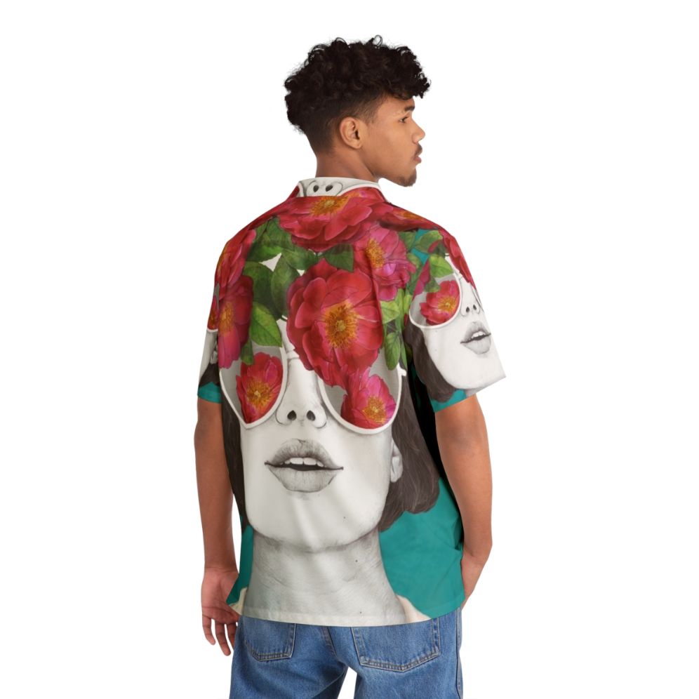 Tropical floral rose pattern Hawaiian shirt with tinted glasses - People Back