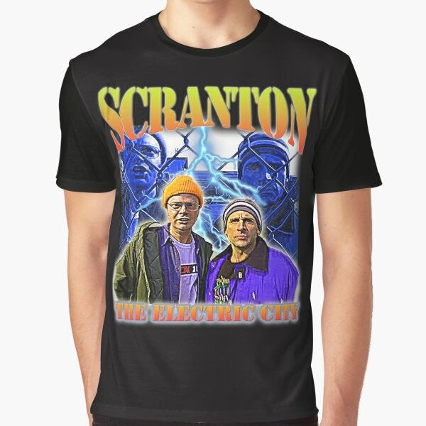 The Electric City Scranton Graphic T-Shirt with a vintage-inspired design featuring references to the TV show "The Office"