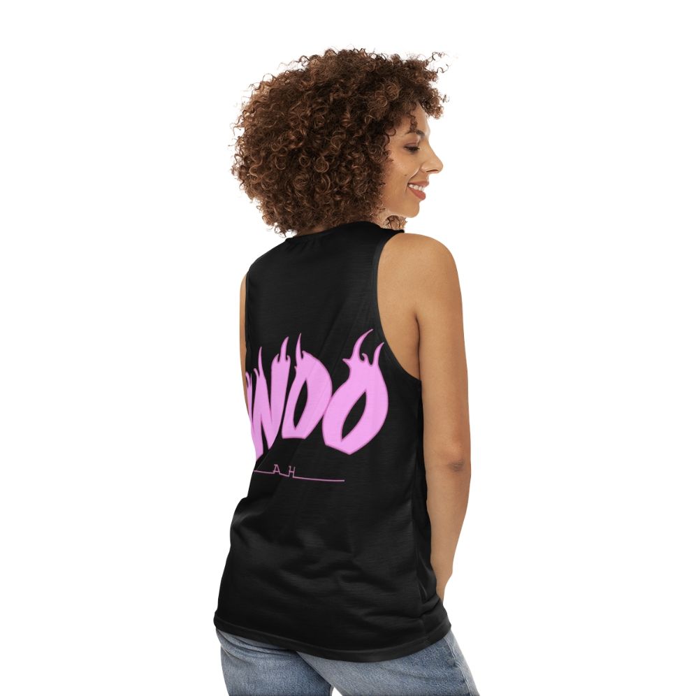 Unisex tank top with music-inspired pop art design - women back