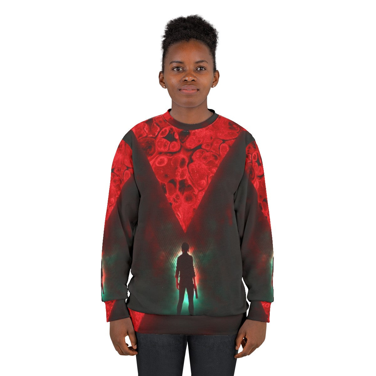 Retro Control Sweatshirt with cyberpunk and futuristic gaming design - women