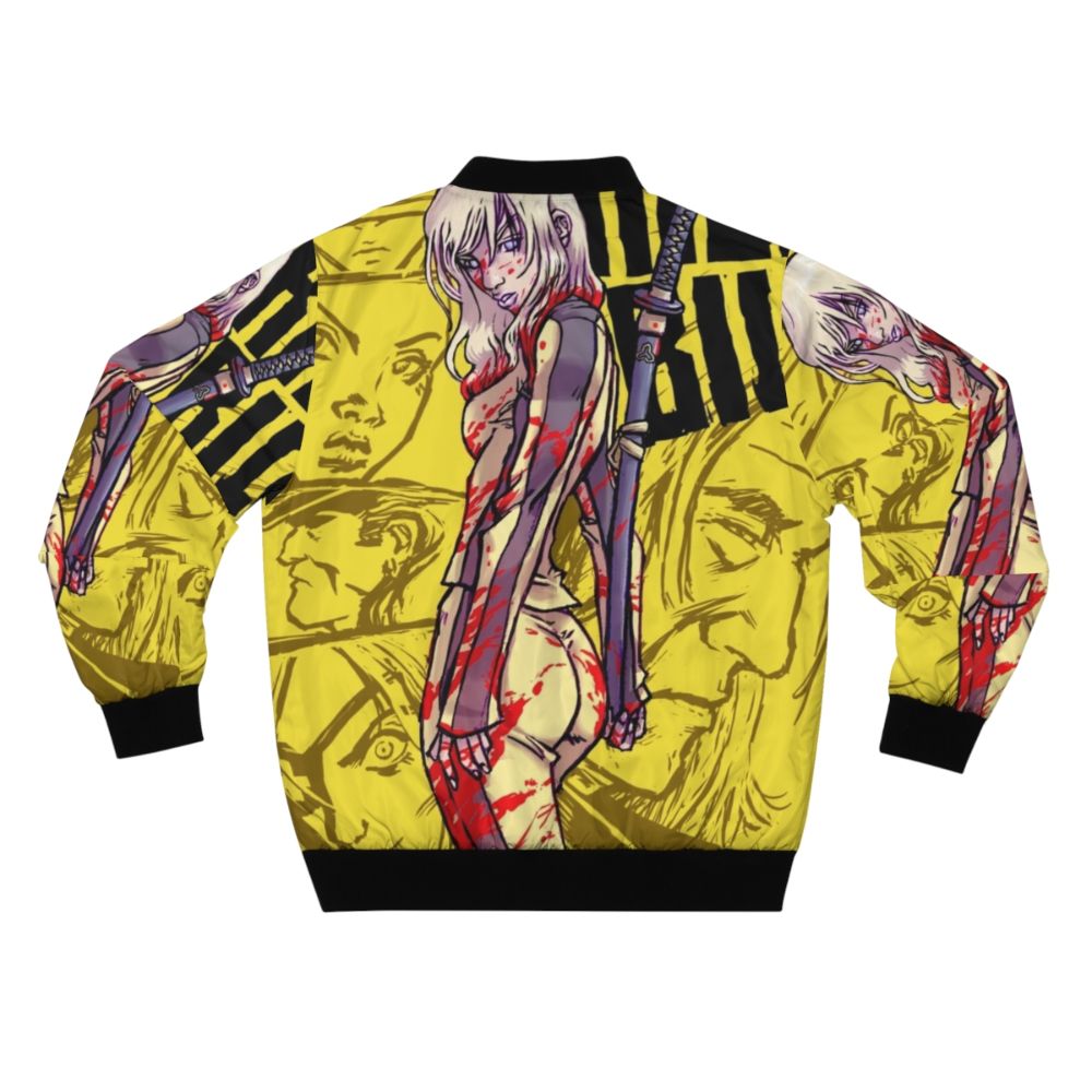 Kill Bill inspired bomber jacket with Beatrix Kiddo, ninja, sword, and pop culture graphics - Back