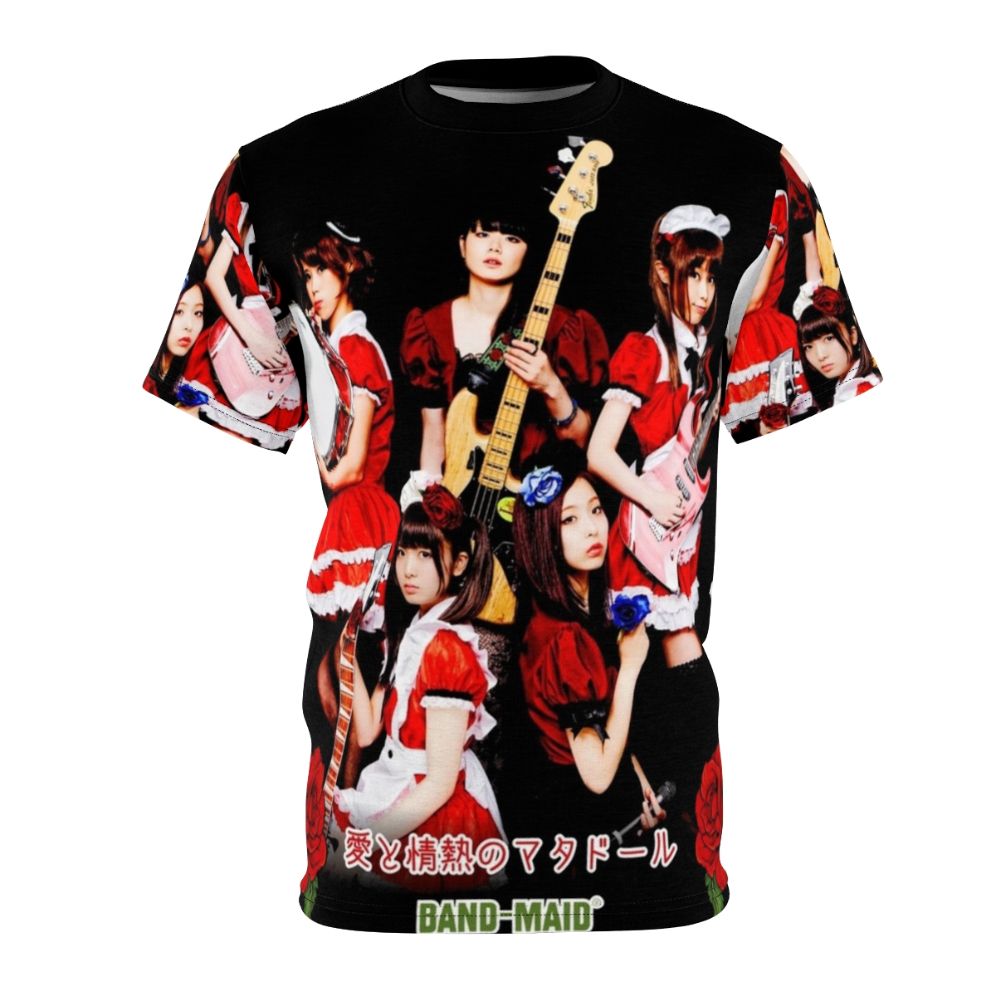 Red Flower AOP T-shirt Featuring the Iconic Band-Maid Aesthetic