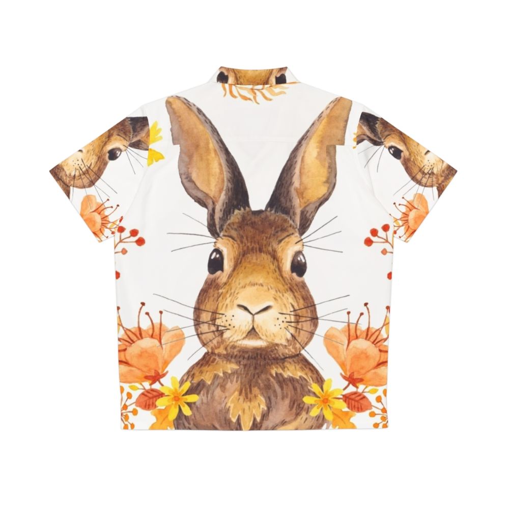 Autumn Bunny Hawaiian Shirt with Watercolor Floral Print - Back