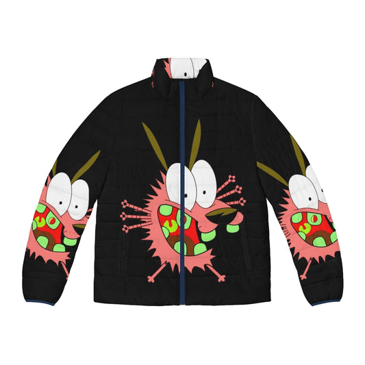 Courage the Cowardly Dog themed puffer jacket with cartoon design