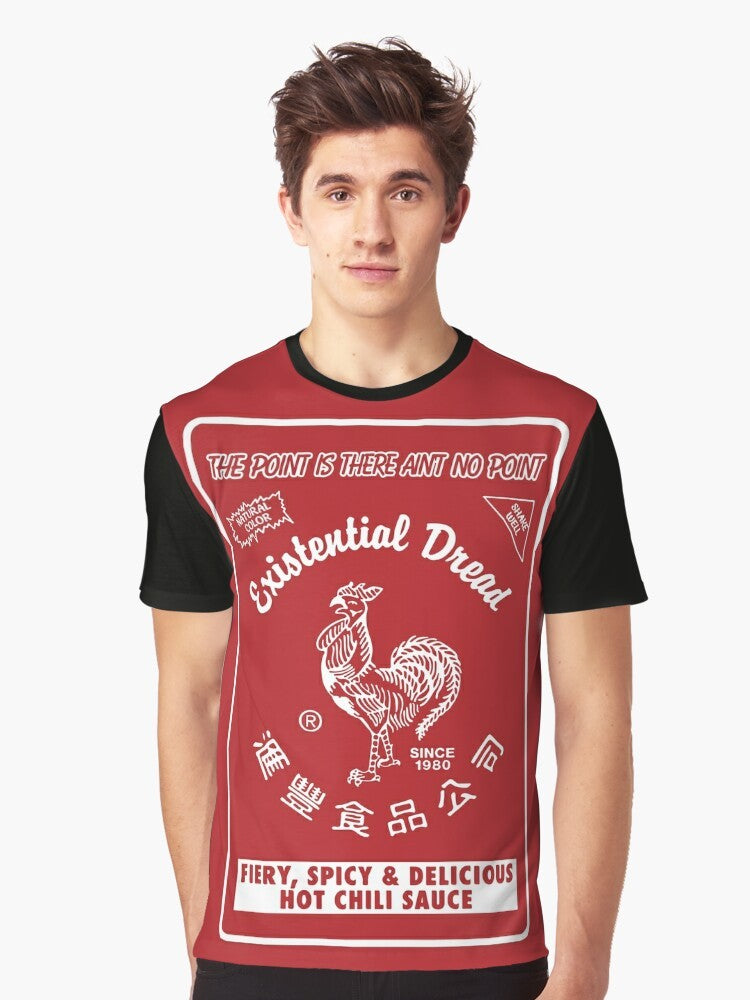 Retro vintage graphic t-shirt with existential dread and hot sauce design - Men