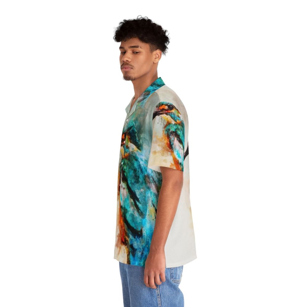 Watercolor Kingfisher Bird Print Hawaiian Shirt - People Left