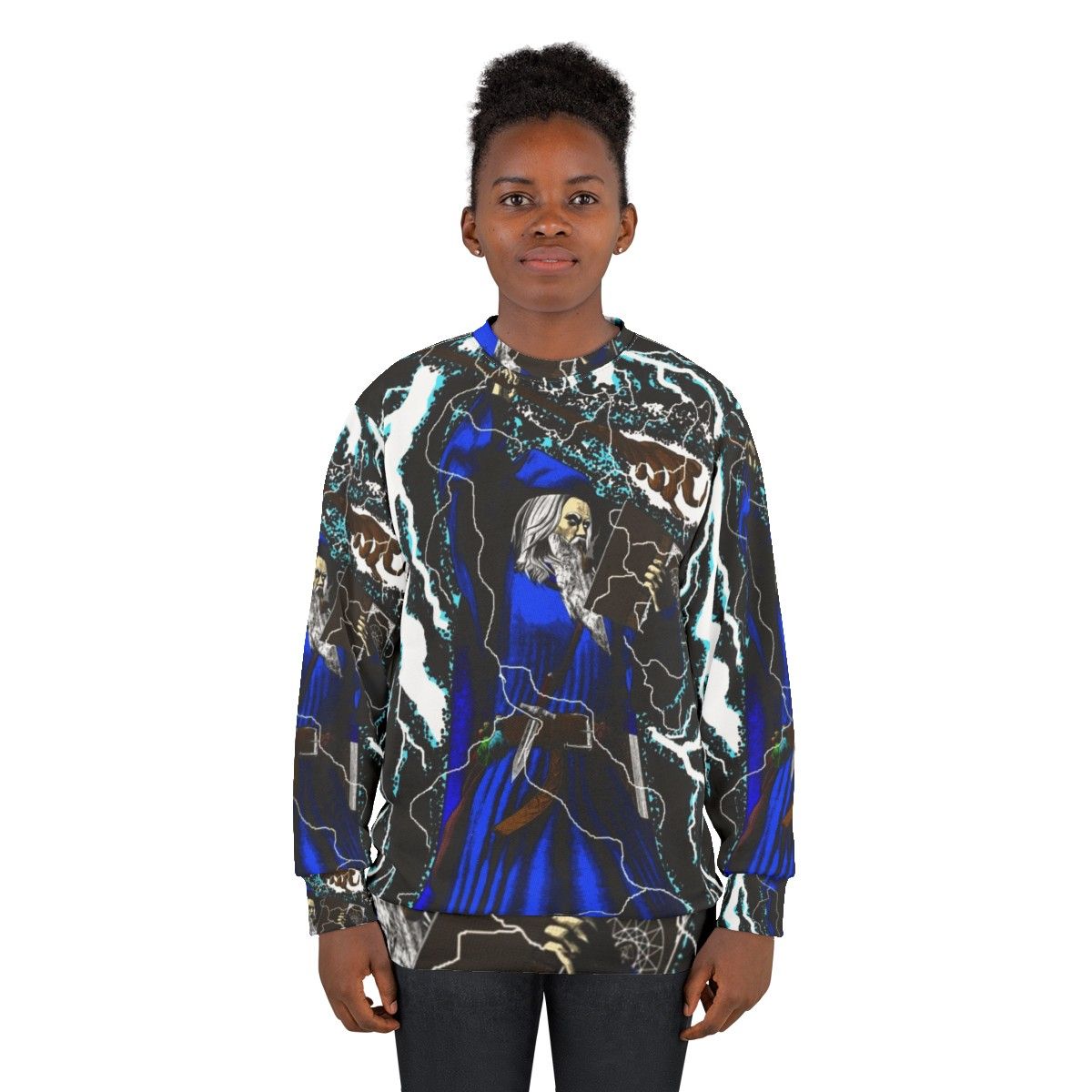 Traditional high fantasy wizard blue sweatshirt - women