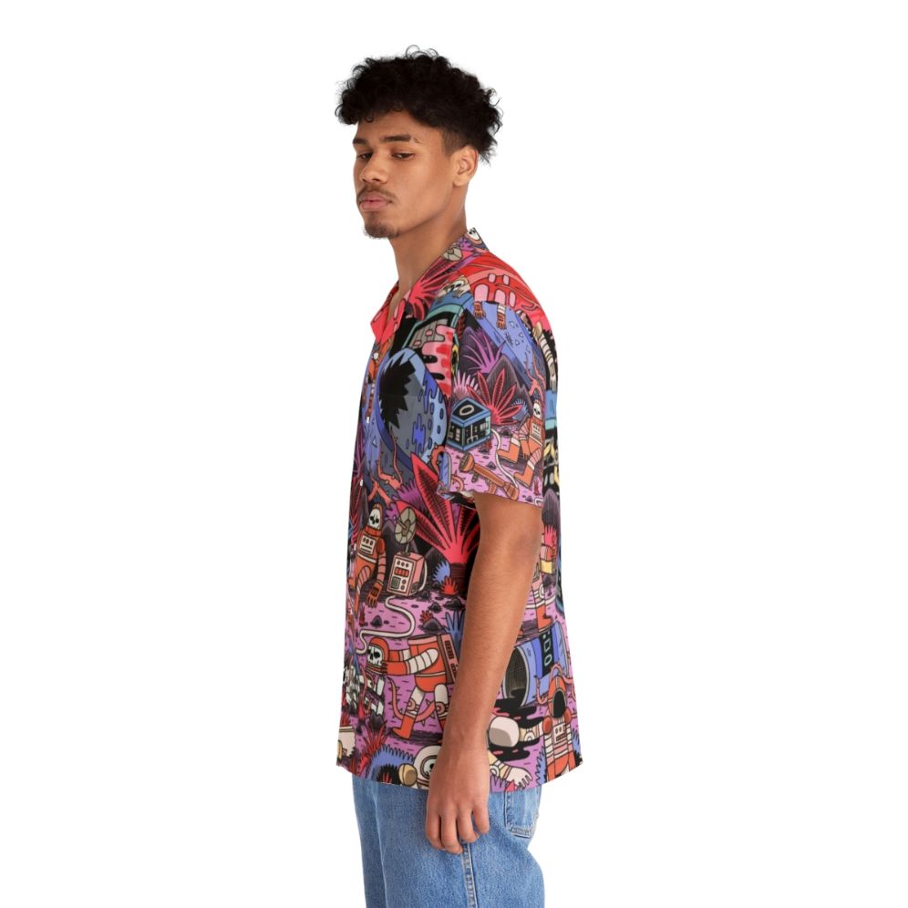 Chaos Hawaiian Shirt featuring a spaceman in a cosmic, supernatural landscape - People Left