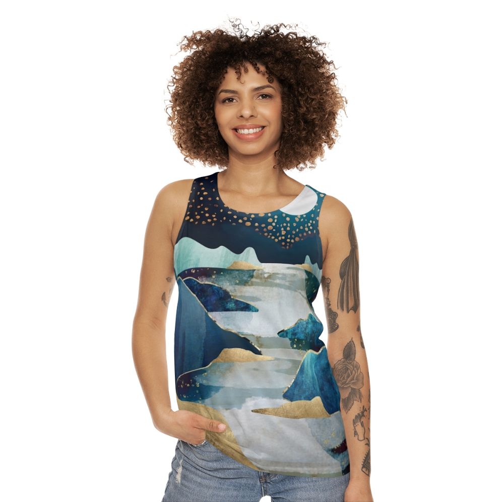 Unisex tank top with a moon glow celestial design - women