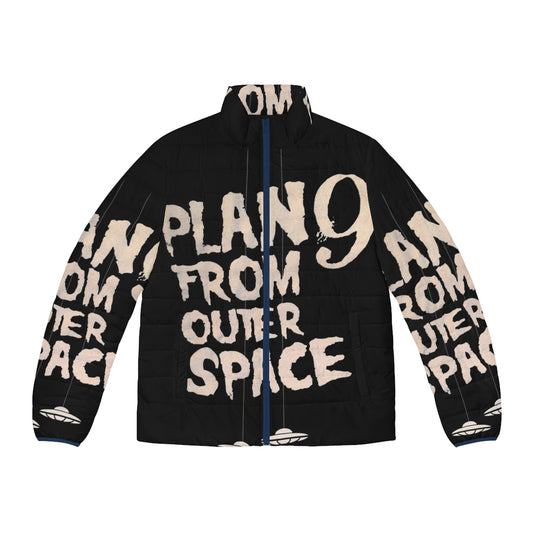 Vintage-inspired Plan 9 From Outer Space puffer jacket with sci-fi cult movie graphics