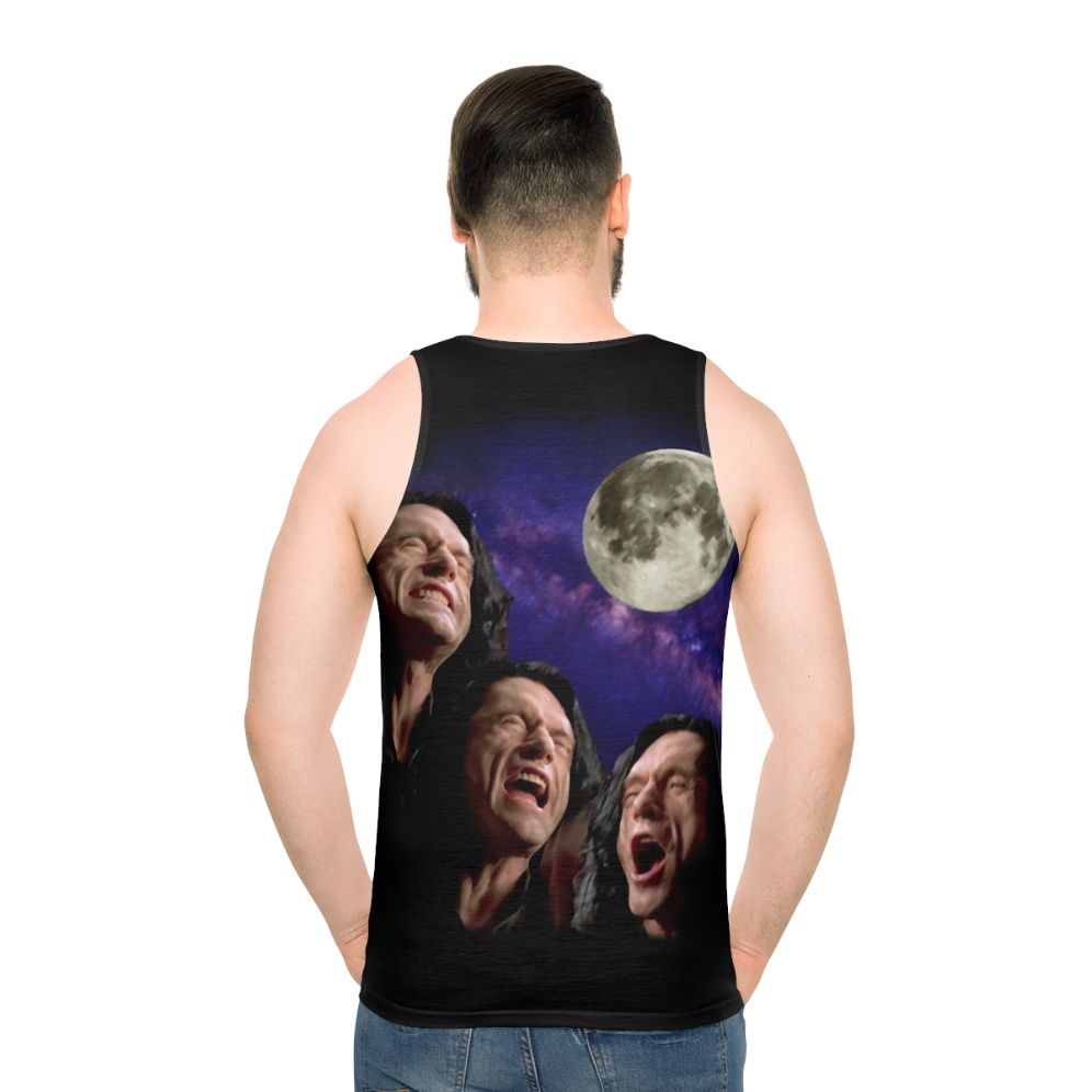 Three Wiseau Moon Unisex Tank Top - men back