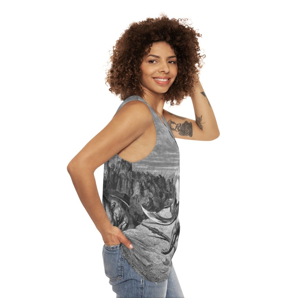 Unisex tank top featuring Davide E Golia biblical history artwork - women side