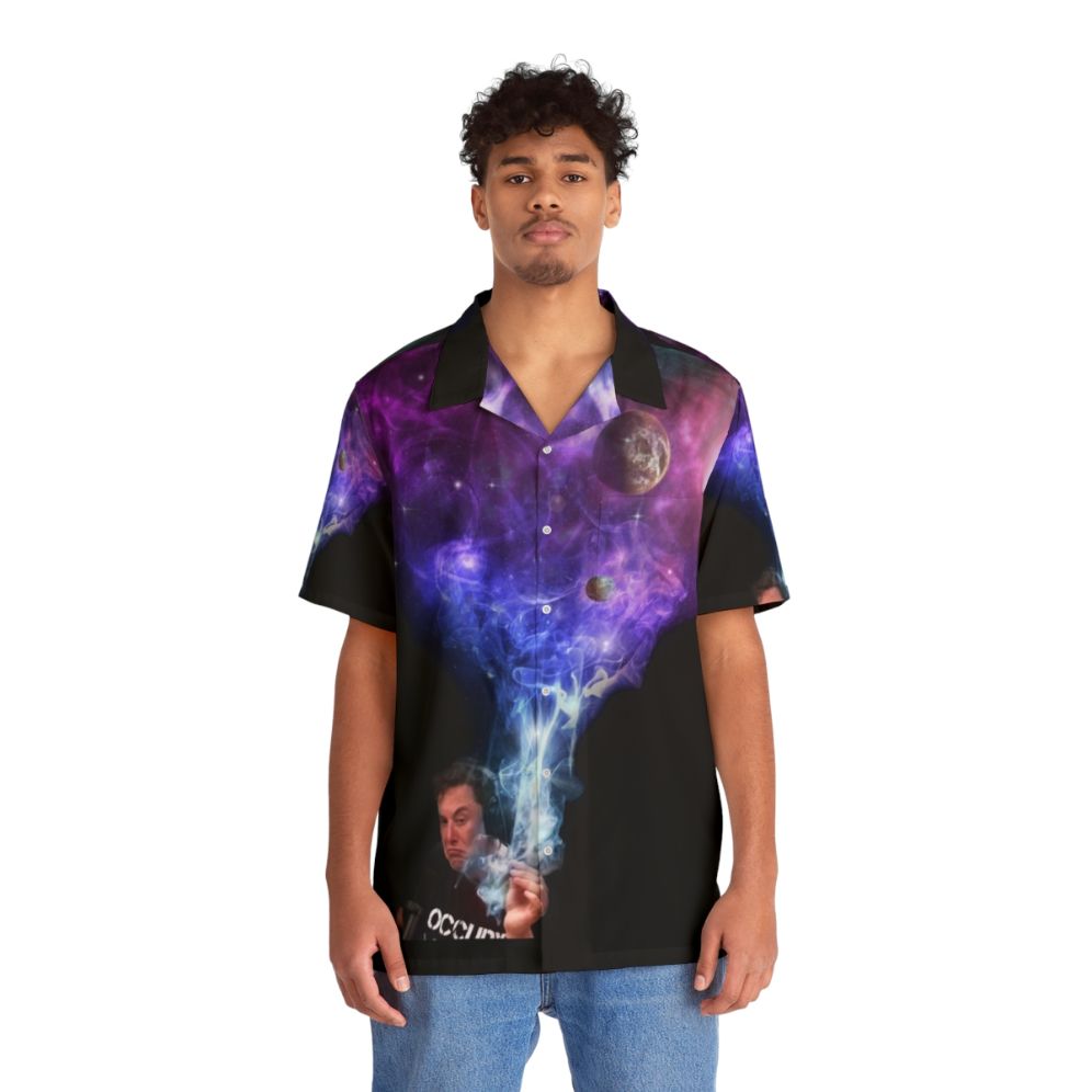 Elon Musk Smoking Weed in Space Hawaiian Shirt - People Front