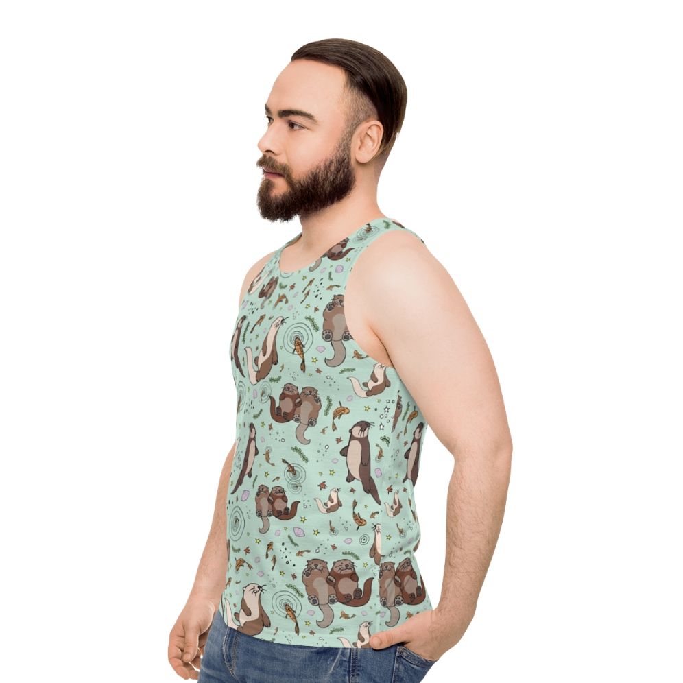 Cute sea otter design on a unisex tank top - men side