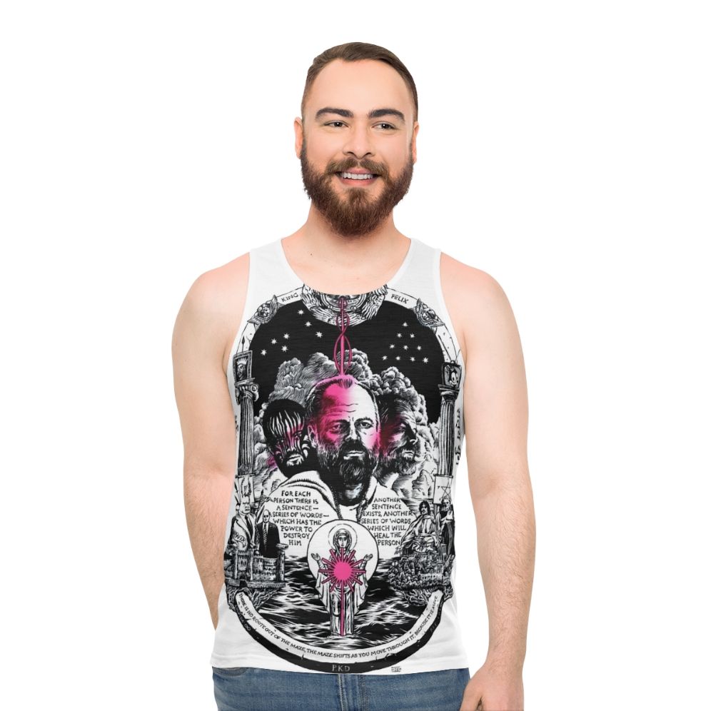 Unisex science fiction tank top featuring monochrome robot design - men