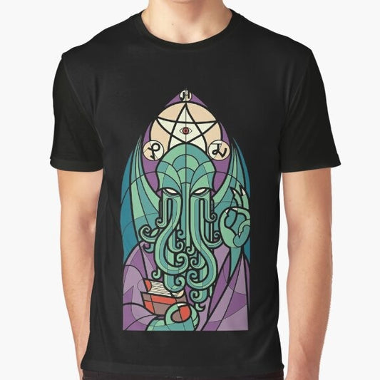 Cthulhu Cult Graphic T-Shirt with Lovecraftian Horror Tentacle Design