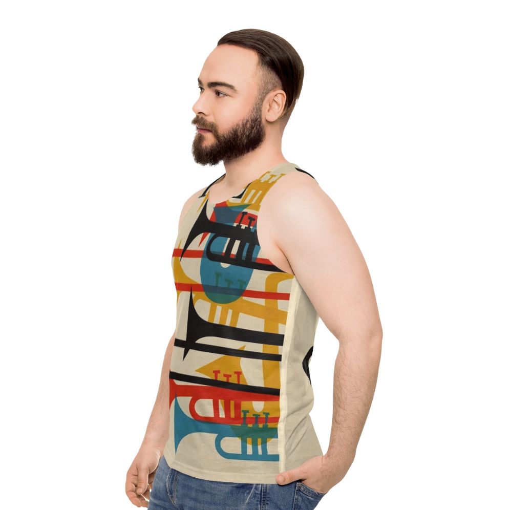 Jazz Unisex Tank Top with Saxophone and Trumpet Graphic - men side