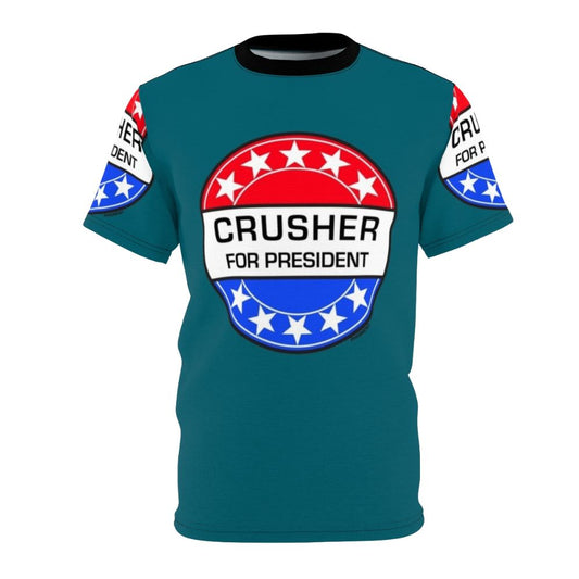 Crusher For President T-shirt featuring sci-fi and retro design