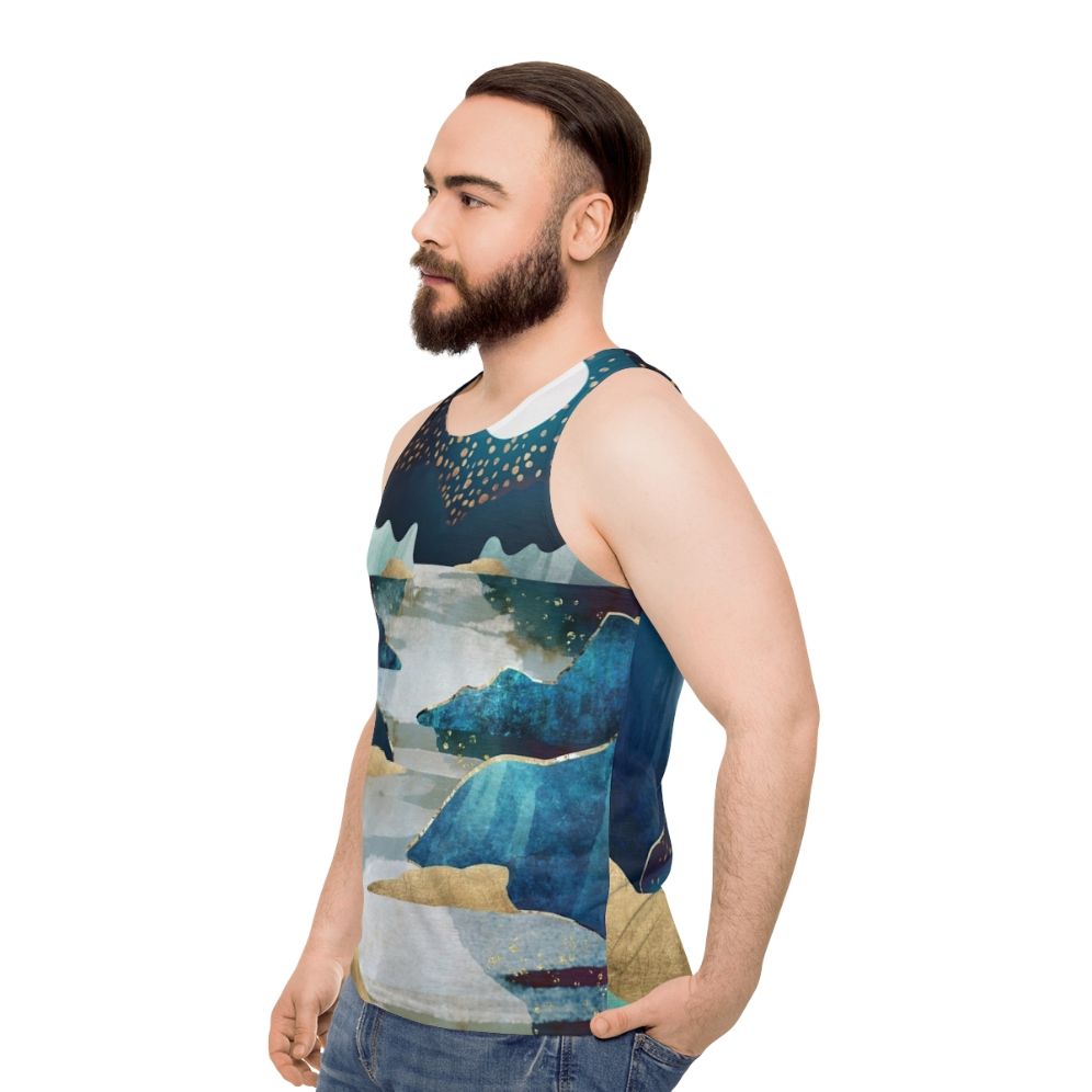 Unisex tank top with a moon glow celestial design - men side