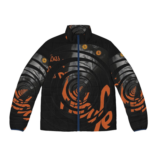 Doctor Mabuse Cinematic Puffer Jacket featuring dark, hypnotic spiral design