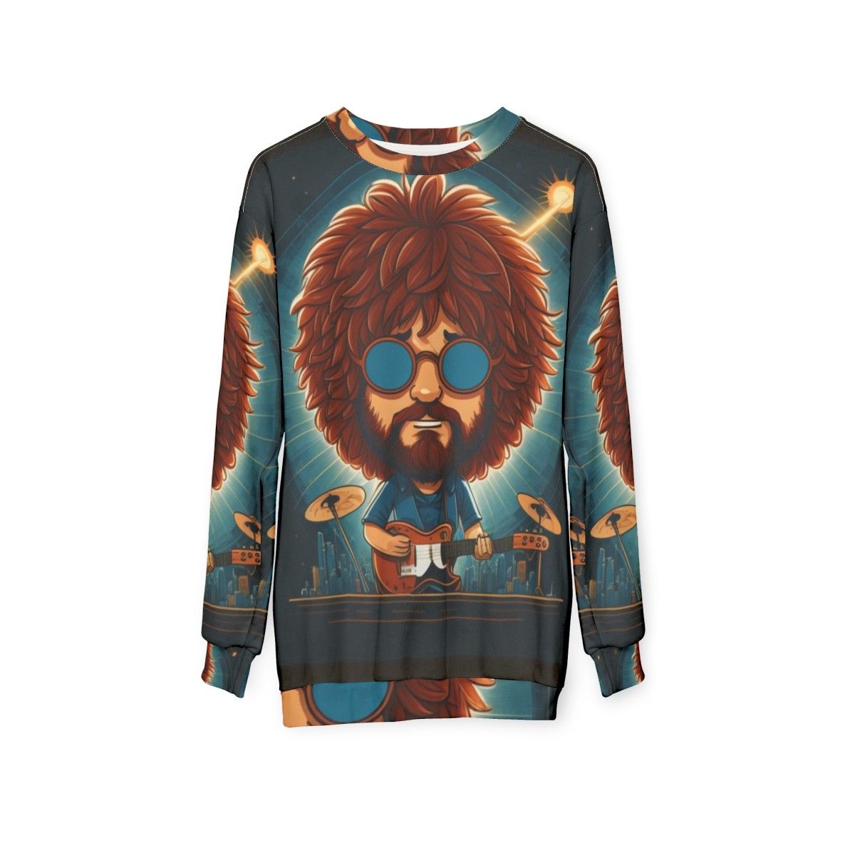 Jeff Lynne and Electric Light Orchestra 'Mr. Blue Sky' retro-style graphic sweatshirt - hanging