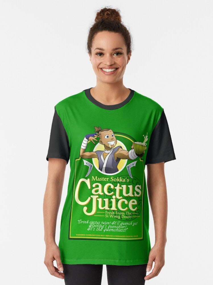 Sokka's Cactus Juice Graphic T-Shirt featuring the iconic Avatar: The Last Airbender character and his favorite quenchiest drink - Women