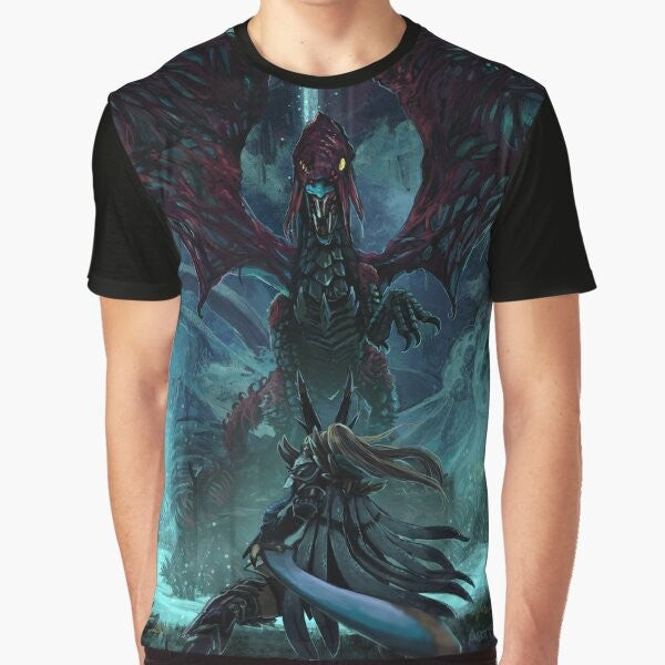 Monster Hunter Vaal Hazak Graphic T-Shirt featuring the deadly Vaal Hazak creature from the Rotten Vale