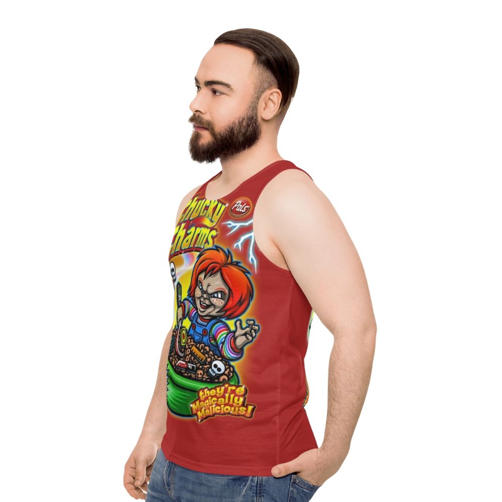 Chucky Inspired Cereal Box Graphic Unisex Tank Top - men side